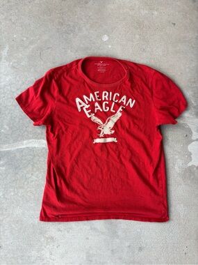 American Eagle Outfitters Red Crewneck Tee with White Eagle Logo